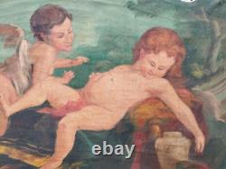 Ancien Tableau À L'Huile Sur Toile Scène Avec Putti Et Angioletto 108X66,5 Cm