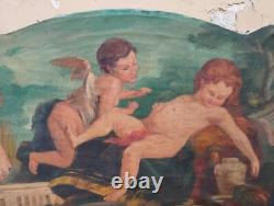 Ancien Tableau À L'Huile Sur Toile Scène Avec Putti Et Angioletto 108X66,5 Cm