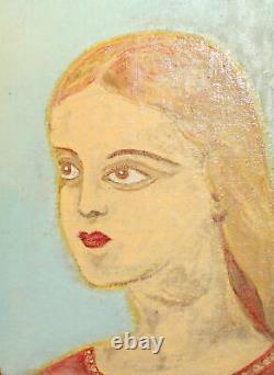 Ancien Tableau A L'huile Fauviste Portrait De Femme