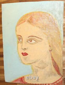 Ancien Tableau A L'huile Fauviste Portrait De Femme