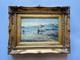 Ancien Tableau À L'huile Sur Panneau XX Siècle Paysage Pêcheurs