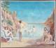 Ancien Tableau Baignade dans une Crique Peinture Huile Nu Oil Painting Nude