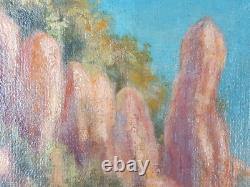 Ancien Tableau Baignade dans une Crique Peinture Huile Nu Oil Painting Nude
