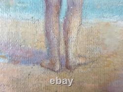 Ancien Tableau Baignade dans une Crique Peinture Huile Nu Oil Painting Nude