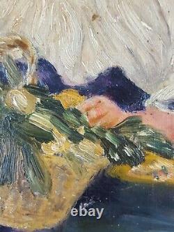 Ancien Tableau Bretonne ou Italienne Peinture Huile Signée Oil Antique Painting