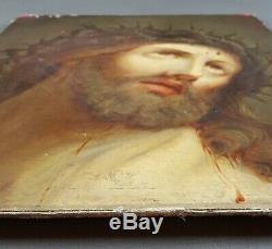 Ancien Tableau Christ à la Couronne d'Epines Peinture Huile Antique Painting