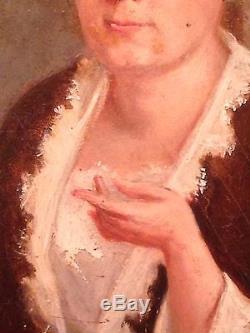 Ancien Tableau Classique XIXe Portrait d'une Dame de Qualité Huile panneau 19eme