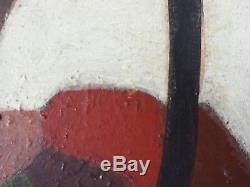 Ancien Tableau Composition Abstraite Peinture Huile Antique Oil Painting