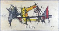 Ancien Tableau Composition Abstraite Peinture Huile Toile Antique Oil Painting