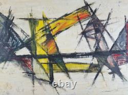 Ancien Tableau Composition Abstraite Peinture Huile Toile Antique Oil Painting