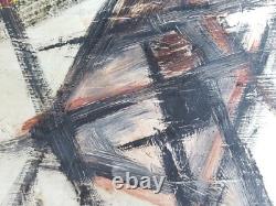 Ancien Tableau Composition Abstraite Peinture Huile Toile Antique Oil Painting
