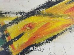 Ancien Tableau Composition Abstraite Peinture Huile Toile Antique Oil Painting