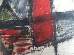 Ancien Tableau Composition Abstraite Peinture Huile Toile Antique Oil Painting