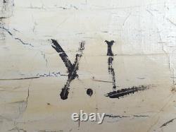 Ancien Tableau Composition Abstraite Peinture Huile Toile Antique Oil Painting