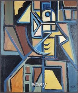 Ancien Tableau Composition Géométrique Peinture Huile Oil Painting Cubism Old