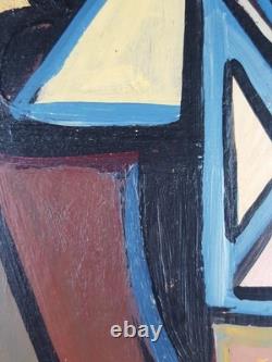 Ancien Tableau Composition Géométrique Peinture Huile Oil Painting Cubism Old