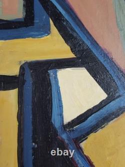 Ancien Tableau Composition Géométrique Peinture Huile Oil Painting Cubism Old