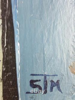 Ancien Tableau Composition Géométrique Peinture Huile Oil Painting Cubism Old