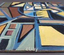 Ancien Tableau Composition Géométrique Peinture Huile Oil Painting Cubism Old