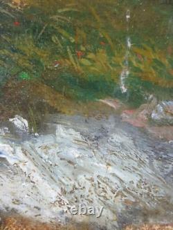 Ancien Tableau Cueilleuse d'Herbes Peinture Huile Antique Oil Painting Woman