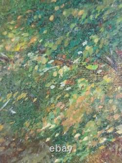 Ancien Tableau Cueilleuse d'Herbes Peinture Huile Antique Oil Painting Woman