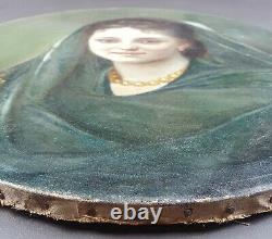 Ancien Tableau Dame au Collier de Perles Peinture Huile Antique Oil Painting