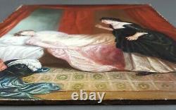 Ancien Tableau Dame en Robe Allongée Peinture Antique Oil Painting Ölgemälde
