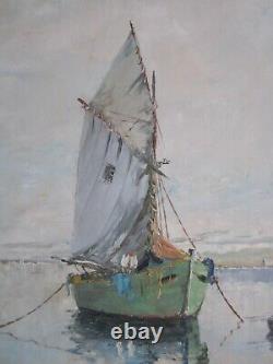 Ancien Tableau De Marcel Catelein Peinture Huile Marine/voilier/barque/pecheur