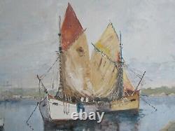 Ancien Tableau De Marcel Catelein Peinture Huile Marine/voilier/barque/pecheur