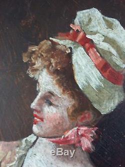Ancien Tableau Elégante Peinture Huile Antique Oil Painting
