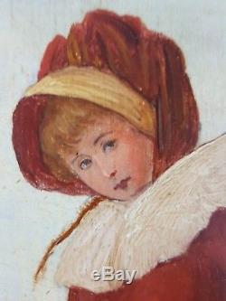 Ancien Tableau Elégante sur la Côte Peinture Huile Toile Antique Oil Painting