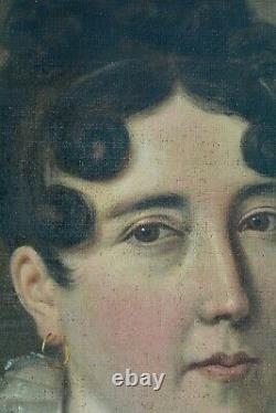 Ancien Tableau Empire Portrait de Jeune femme Châle Provence Costume Baron Gros