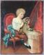 Ancien Tableau Enfant Assis avec son Chat Peinture Huile Chat Oil Painting Cat