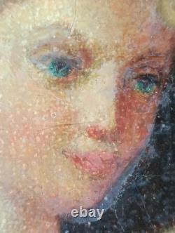 Ancien Tableau Enfant Assis avec son Chat Peinture Huile Chat Oil Painting Cat