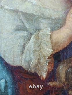 Ancien Tableau Enfant Assis avec son Chat Peinture Huile Chat Oil Painting Cat