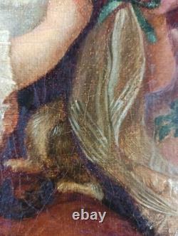 Ancien Tableau Enfant Assis avec son Chat Peinture Huile Chat Oil Painting Cat