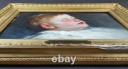 Ancien Tableau Enfant Endormi Peinture Huile Antique Oil Painting Old Dipinto