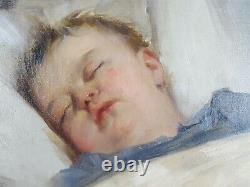 Ancien Tableau Enfant Endormi Peinture Huile Antique Oil Painting Ölgemälde