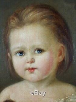 Ancien Tableau Enfant à la Poupée Peinture Huile Antique Oil Painting Dipinto