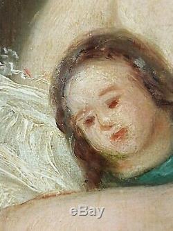 Ancien Tableau Enfant à la Poupée Peinture Huile Antique Oil Painting Dipinto