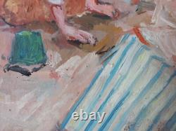 Ancien Tableau Enfants à la Plage Peinture Huile Oil Painting Children Beach