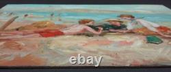 Ancien Tableau Enfants à la Plage Peinture Huile Oil Painting Children Beach