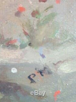 Ancien Tableau Enfants sur un Chemin Peinture Huile Toile Antique Oil Painting