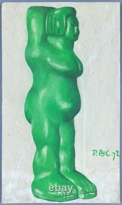 Ancien Tableau Femme Nue de Profil Peinture Huile 1972 Oil Painting Original