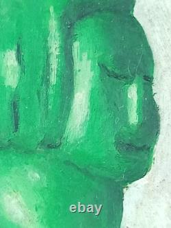 Ancien Tableau Femme Nue de Profil Peinture Huile 1972 Oil Painting Original