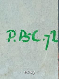 Ancien Tableau Femme Nue de Profil Peinture Huile 1972 Oil Painting Original