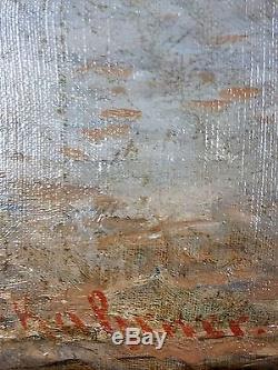 Ancien Tableau Femme à La Mandoline Peinture Huile Antique Oil Painting
