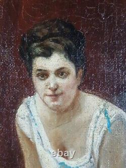 Ancien Tableau Femme à la Jarretière Peinture Huile Toile Oil Painting Gemälde