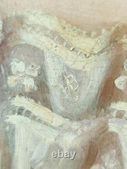 Ancien Tableau Femme au Col Blanc Peinture Huile Portrait Woman Oil Painting