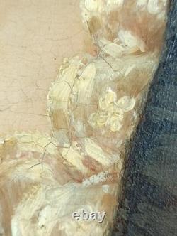 Ancien Tableau Femme au Col Blanc Peinture Huile Portrait Woman Oil Painting